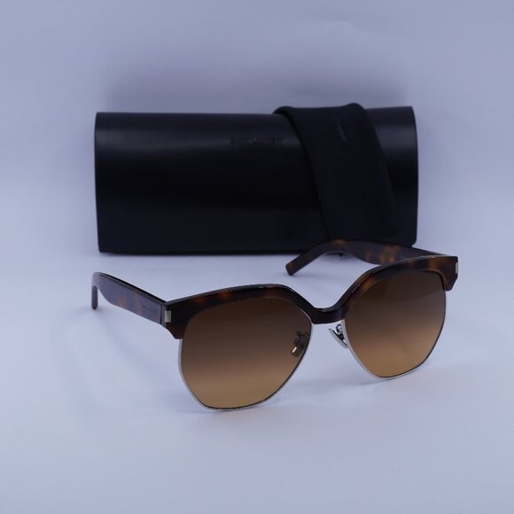 Saint Laurent SL408 001 Geometric Sunglasses - Havana/Gold/Brown - Picture 1 of 10